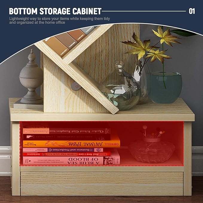 Tree Shaped Bookshelf – Slim Floor Standing Bookcase with Storage Cabinet