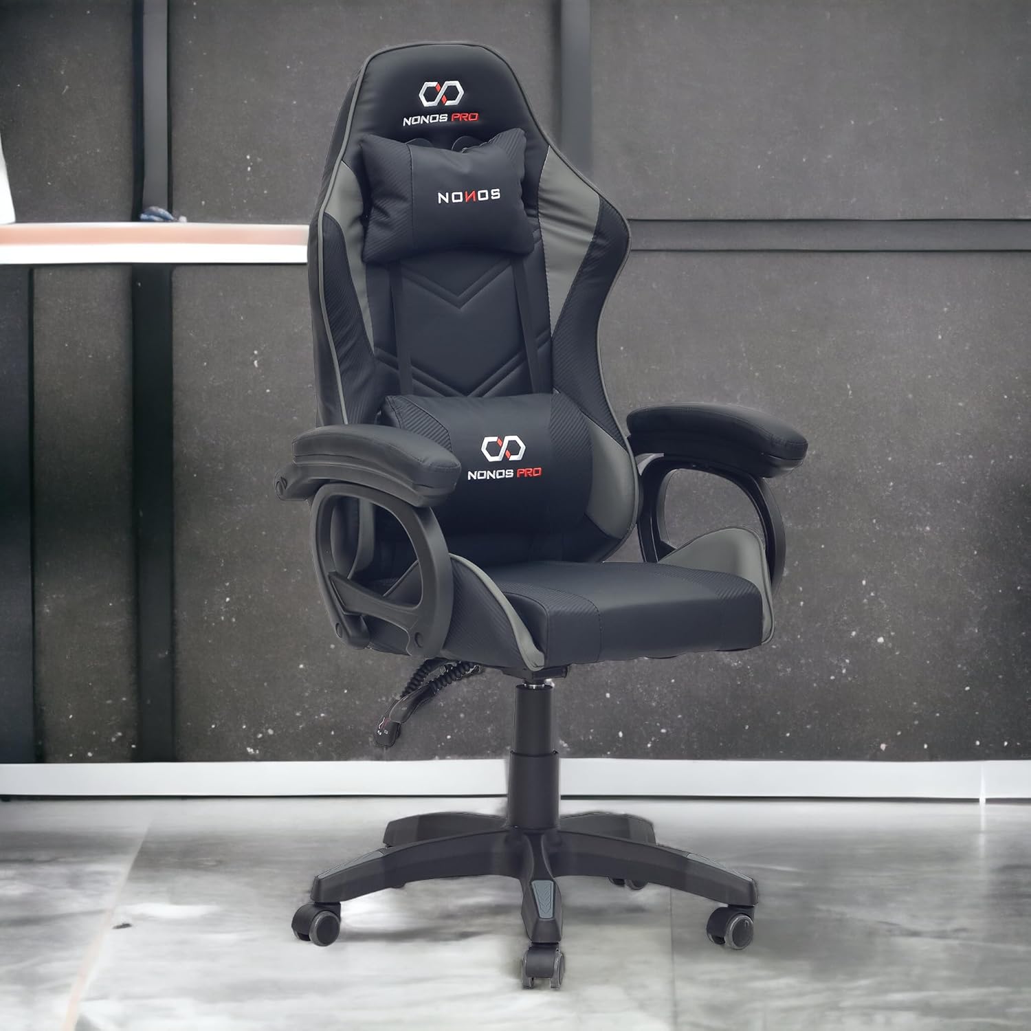 Modern design Gaming chair MH-FR44-Grey-blk It has HeadRest and Arm rest material Pu leather - Grey,Black-GCC Home Center