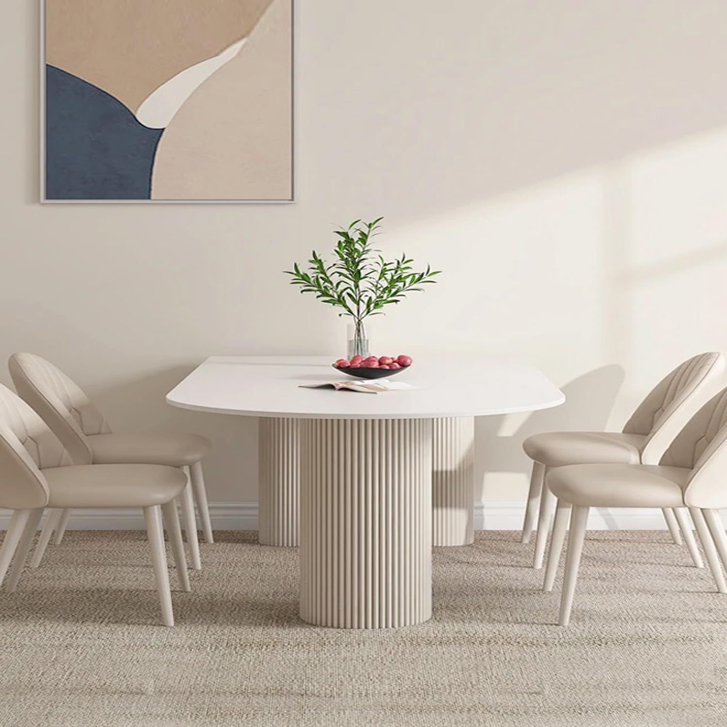 Kutis Modern Round Corner Kitchen Dining Table,Heavy Duty Slate Sturdy Indoor Table, Small Space Kitchen Furniture for Bar Living Room Office Leisure Coffee Table (120 x 60 x 75 CM).