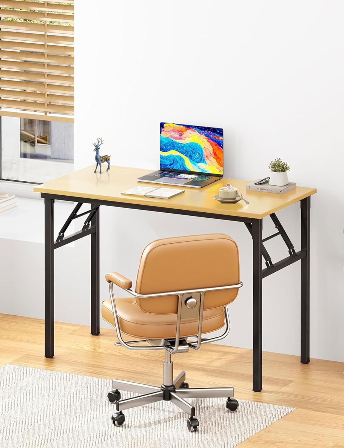 Adjustable Folding Desk No Install, Portable and Compact Computer Walnut Table Office Table for Home, Office, Study, Dining, Camping, Picnic, and BBQ (Yellow, 80 * 40 * 75cm)-GCC Home Center