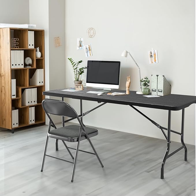 1.8M Folding Lightweight Trestle Camping Table – Black (180×75×75cm)