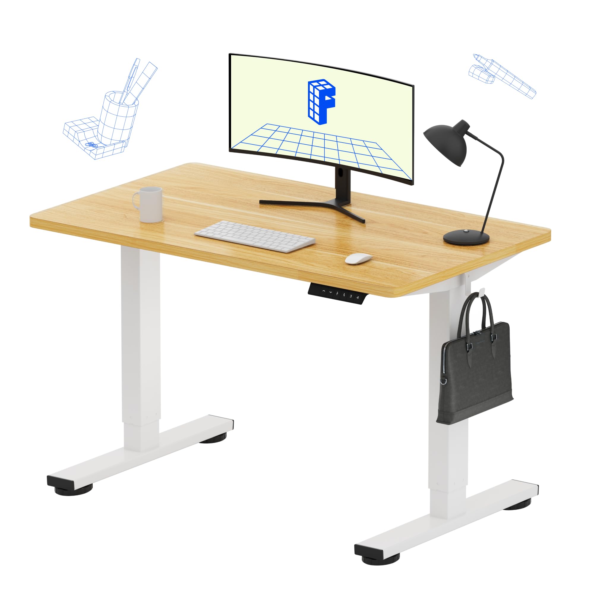 Flexispot 55 X 28 Inches Electric Stand Up Metal Desk Workstation, Whole Piece Desk Board Home Office Computer Standing Table Height Adjustable Desk Black Frame and 55 Black Top-GCC Home Center