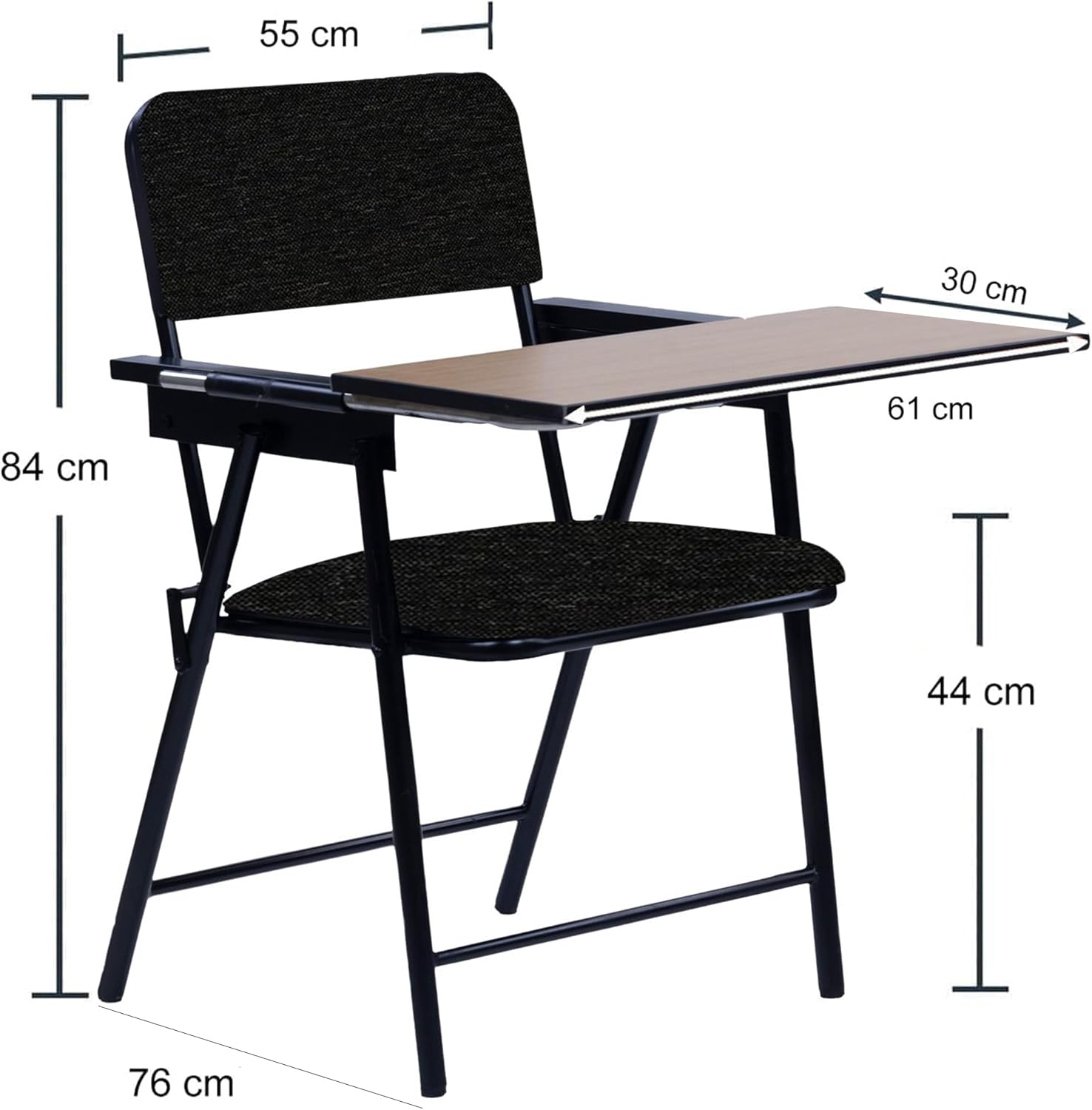 Spacecrafts Folding Cushion Study Chair with Writing Pad | Space Saving and Adjustable | Desk Chair | Black