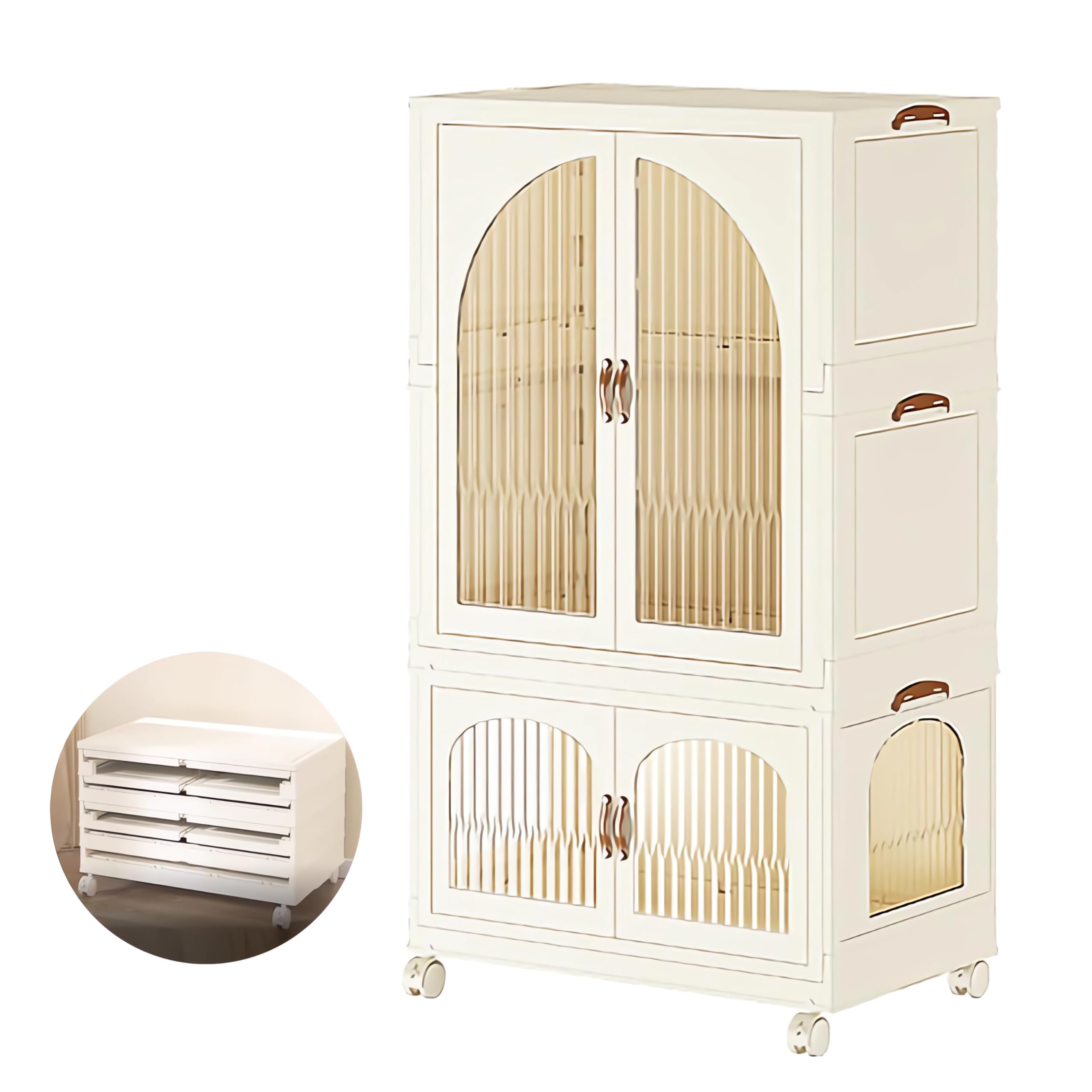 OYDAS Wardrobe Portable Closet, Stackable Storage Bins with Doors,Wheels,Lids,Collapsible Plastic Closet Organizers Storage Cabinet with Closet Rods,Folding Storage Bins (S70-136x60x35cm)-GCC Home Center