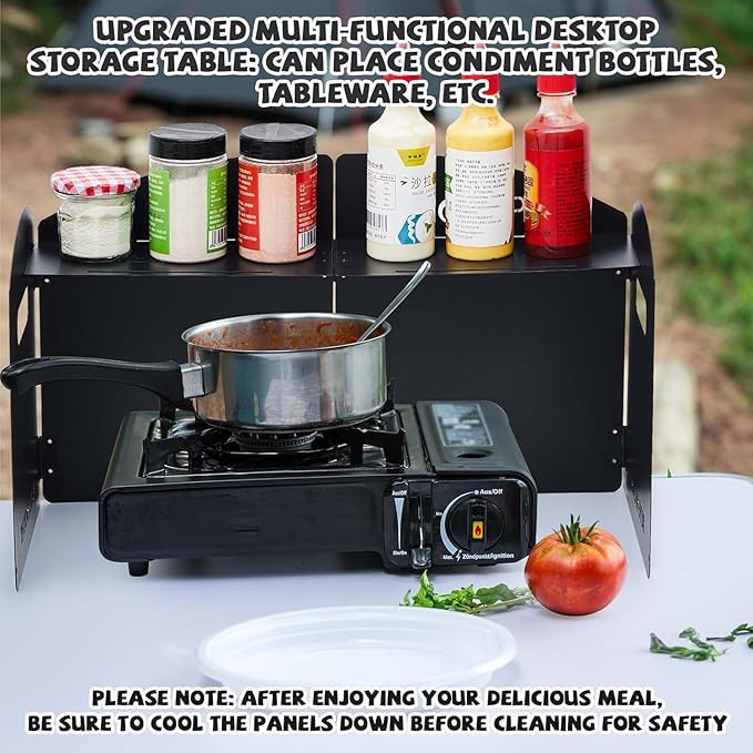 Camping Stove Windshield with Storage Bag | 4 Plates Aluminum Folding Windscreen | Outdoor Cooking