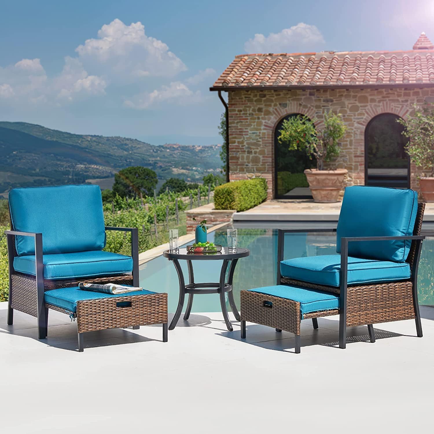 VITAL 5 Pieces Patio Furniture Set Outdoor Patio Conversation Bistro Set Modern Chairs with Coffee Table for Home and Balcony Patio Outdoor Furniture Conversation Sets Porch Chairs (VI-CTS-02)