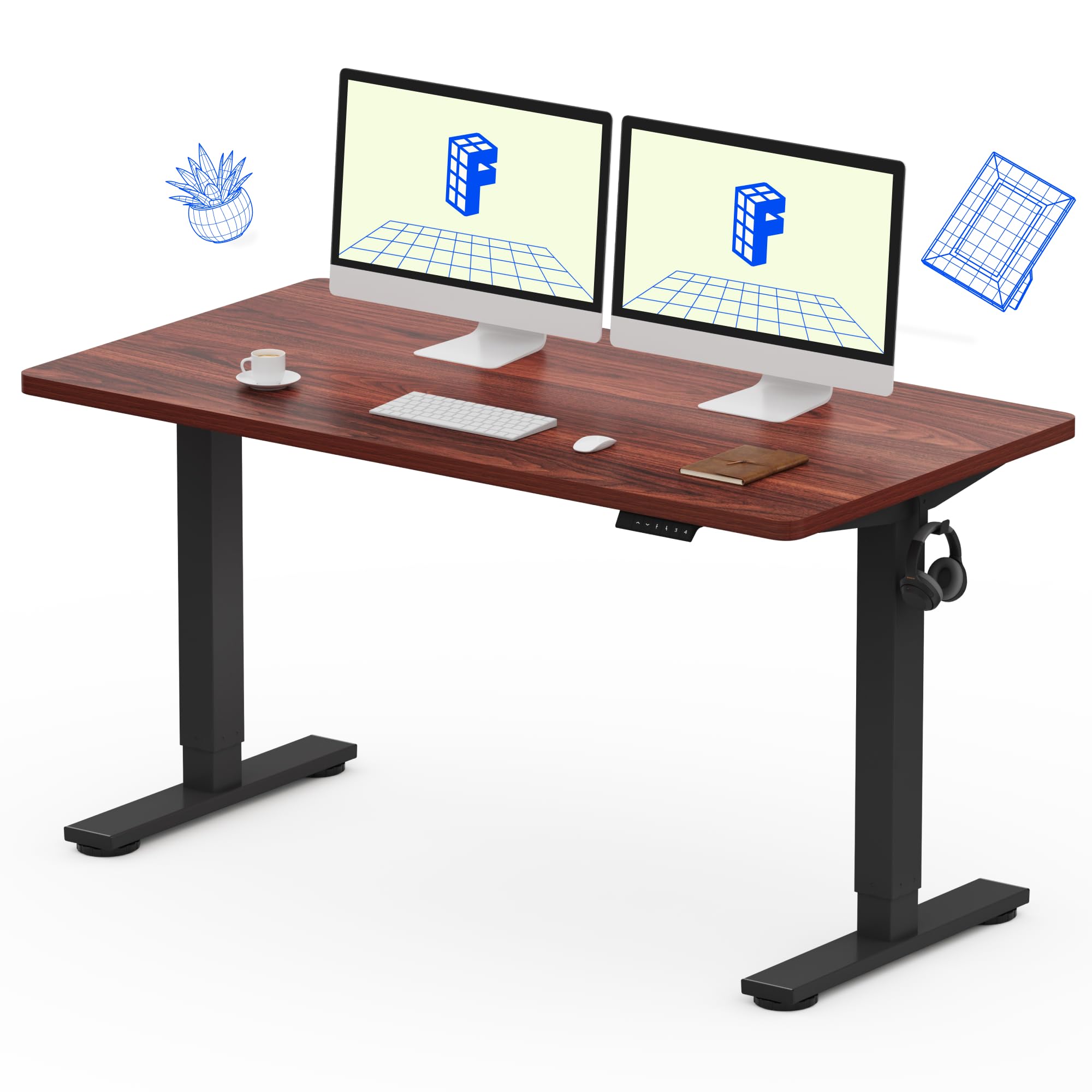 Flexispot 55 X 28 Inches Electric Stand Up Metal Desk Workstation, Whole Piece Desk Board Home Office Computer Standing Table Height Adjustable Desk Black Frame and 55 Black Top-GCC Home Center