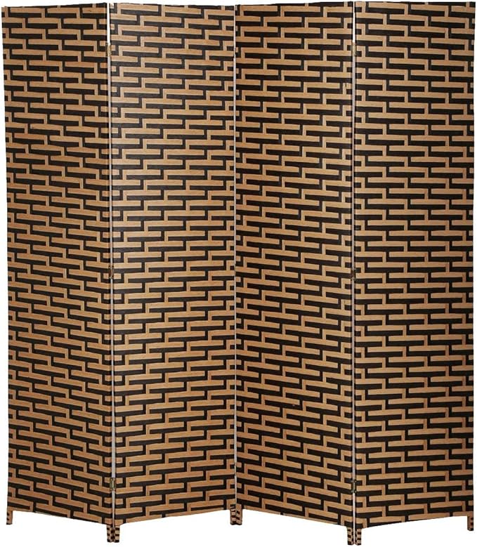 Foldable Hand-Woven Room Divider – 4 Panel Rattan Partition Screen, 200 x 180 cm – Privacy Separator for Bedroom, Office, Living Room, Hotel
