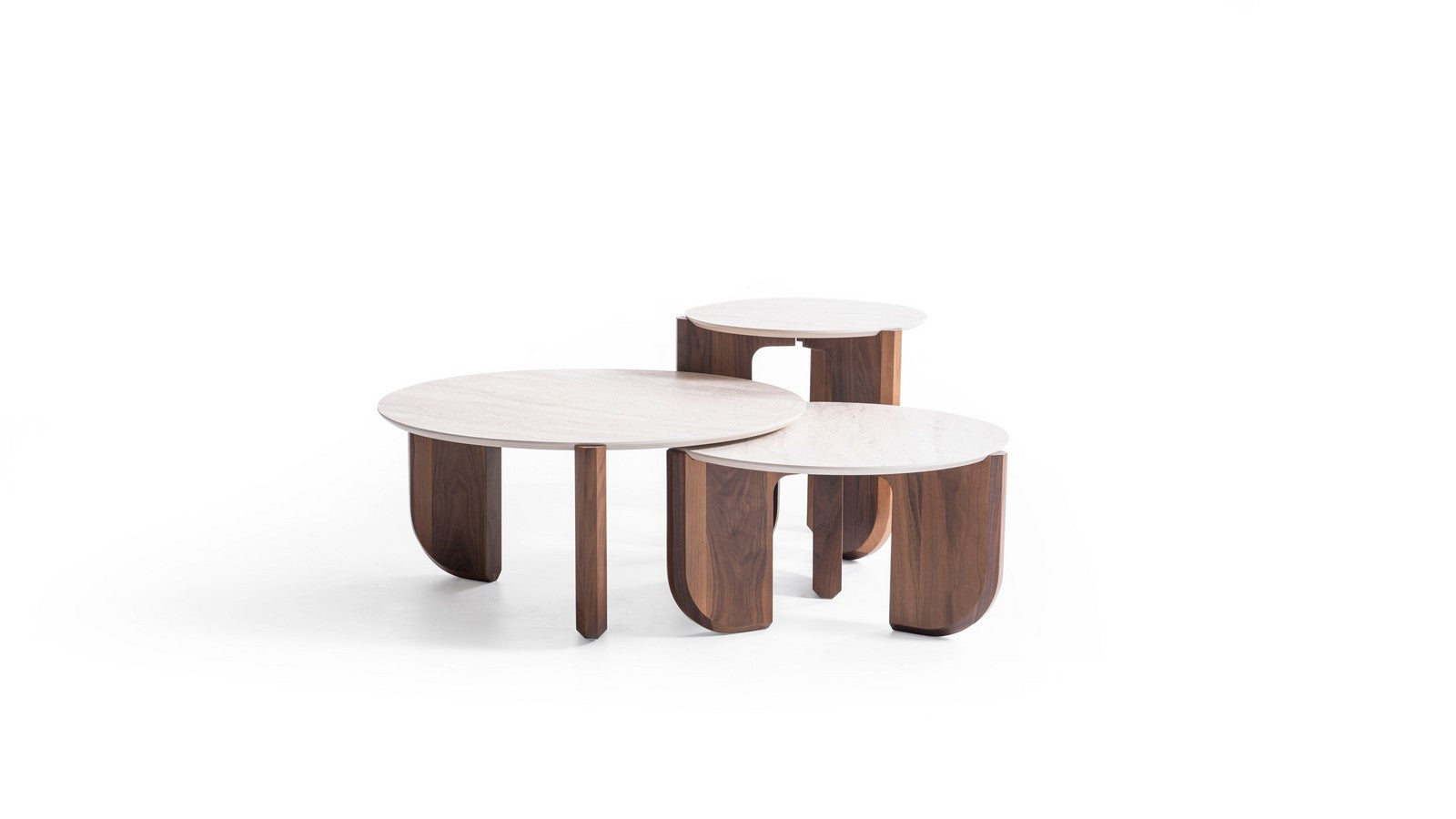 Walnut Travertine Coffee Table Set of 3