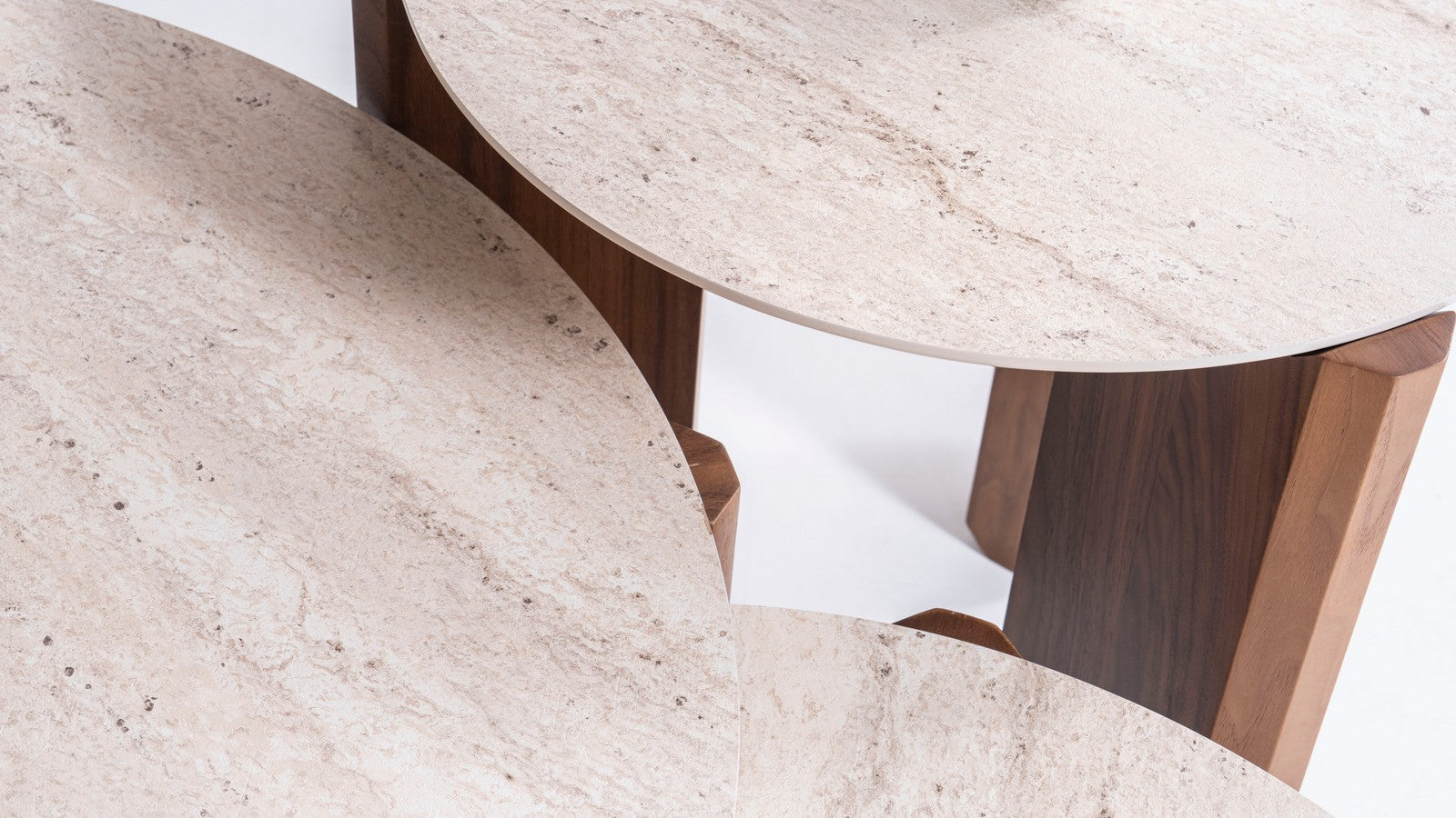 Walnut Travertine Coffee Table Set of 3