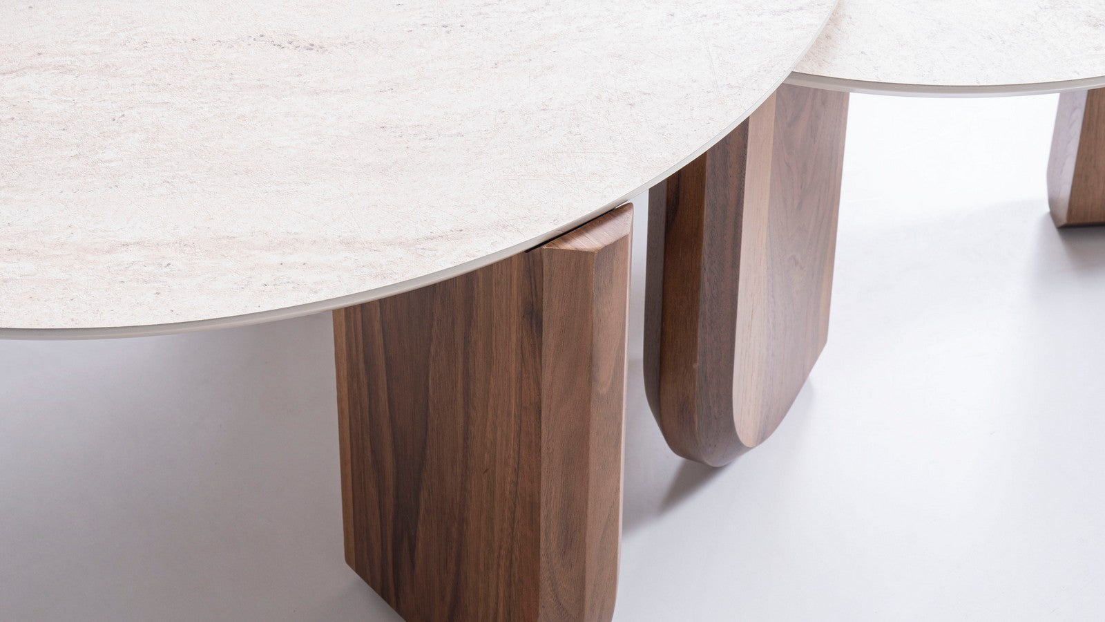 Walnut Travertine Coffee Table Set of 3
