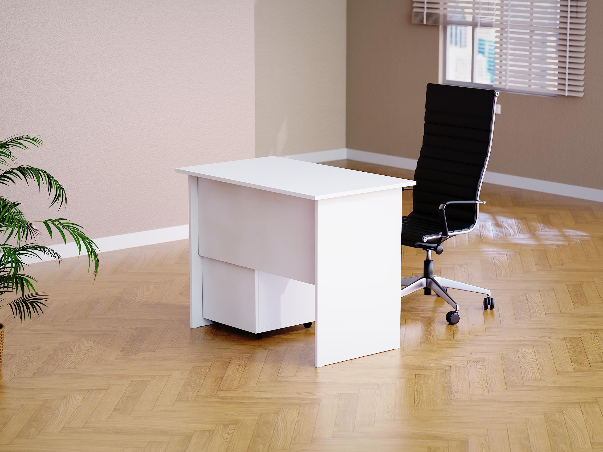 Mahmayi Modern MP1 120x60 Study Writing Table with BS01 Super Recessed Power Strip Desktop Socket Board, Modern Executive Desk for Adults, Home Offices, Schools, Laptop, Computer Workstation - WHITE
