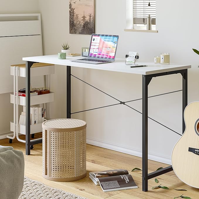 Small Computer Desk – Modern Home Office Writing Desk (White)