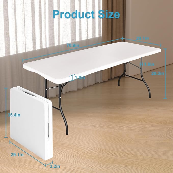 1.8M Folding Lightweight Trestle Camping Table – Black (180×75×75cm)
