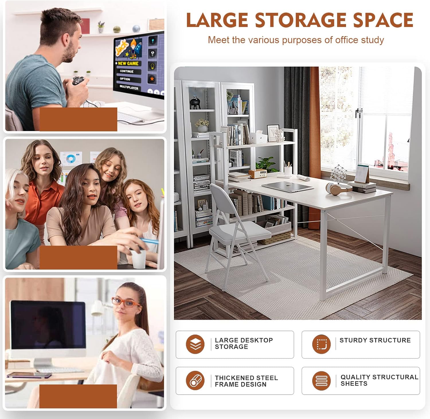 SKY-TOUCH Computer Desk Table with Shelves 120x48cm, 4 Tier Study Table with Bookshelf Desk Storage Reversible Study Table Office Corner Desk with Shelves Home Office Desk Easy Assemble-GCC Home Center