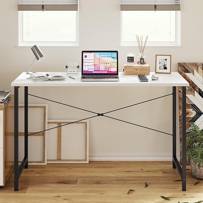 Small Computer Desk – Modern Home Office Writing Desk (White)