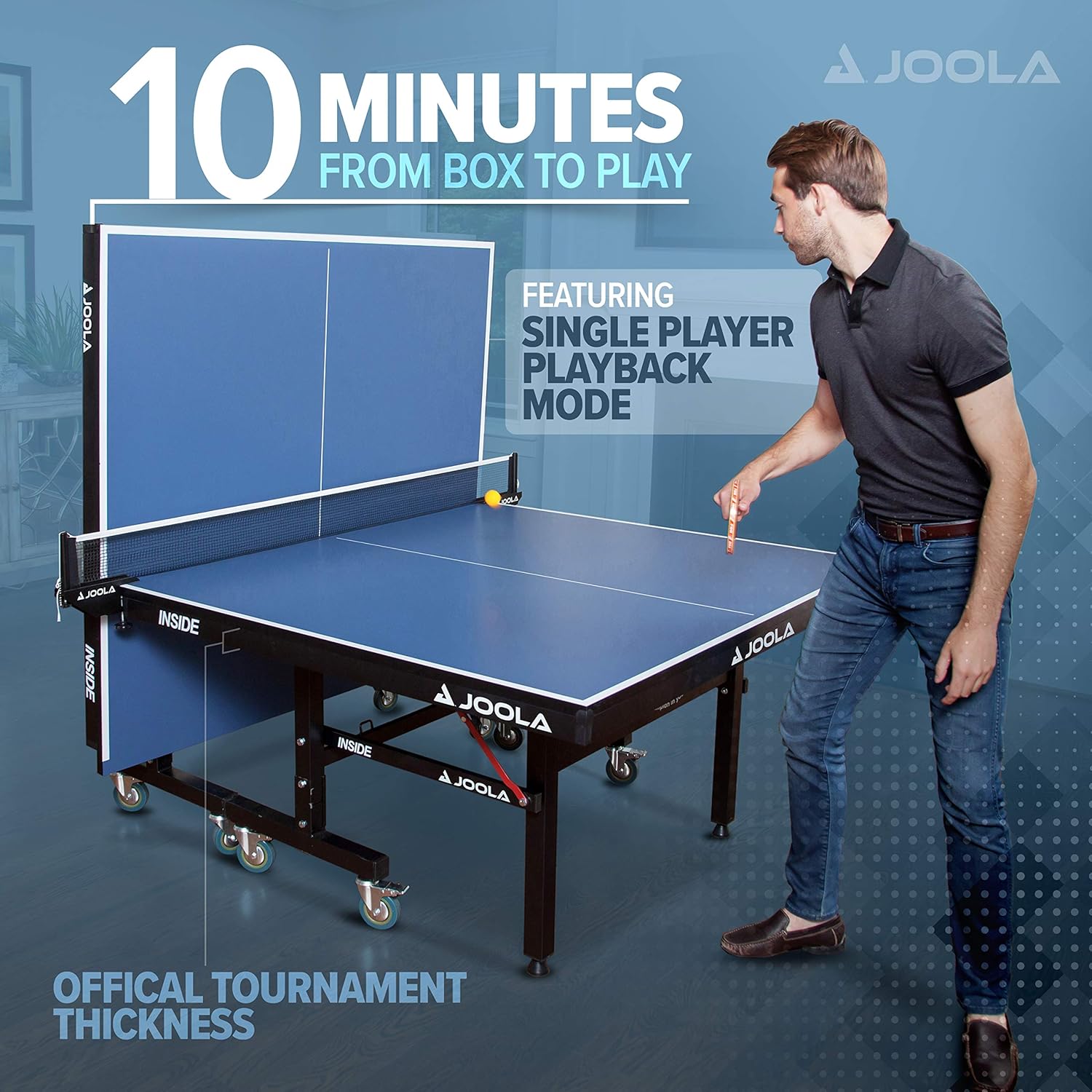 JOOLA Inside - Professional MDF Indoor Table Tennis Table with Quick Clamp Ping Pong Net and Post Set - 10 Minute Easy Assembly - Ping Pong Table with Single Player Playback Mode
