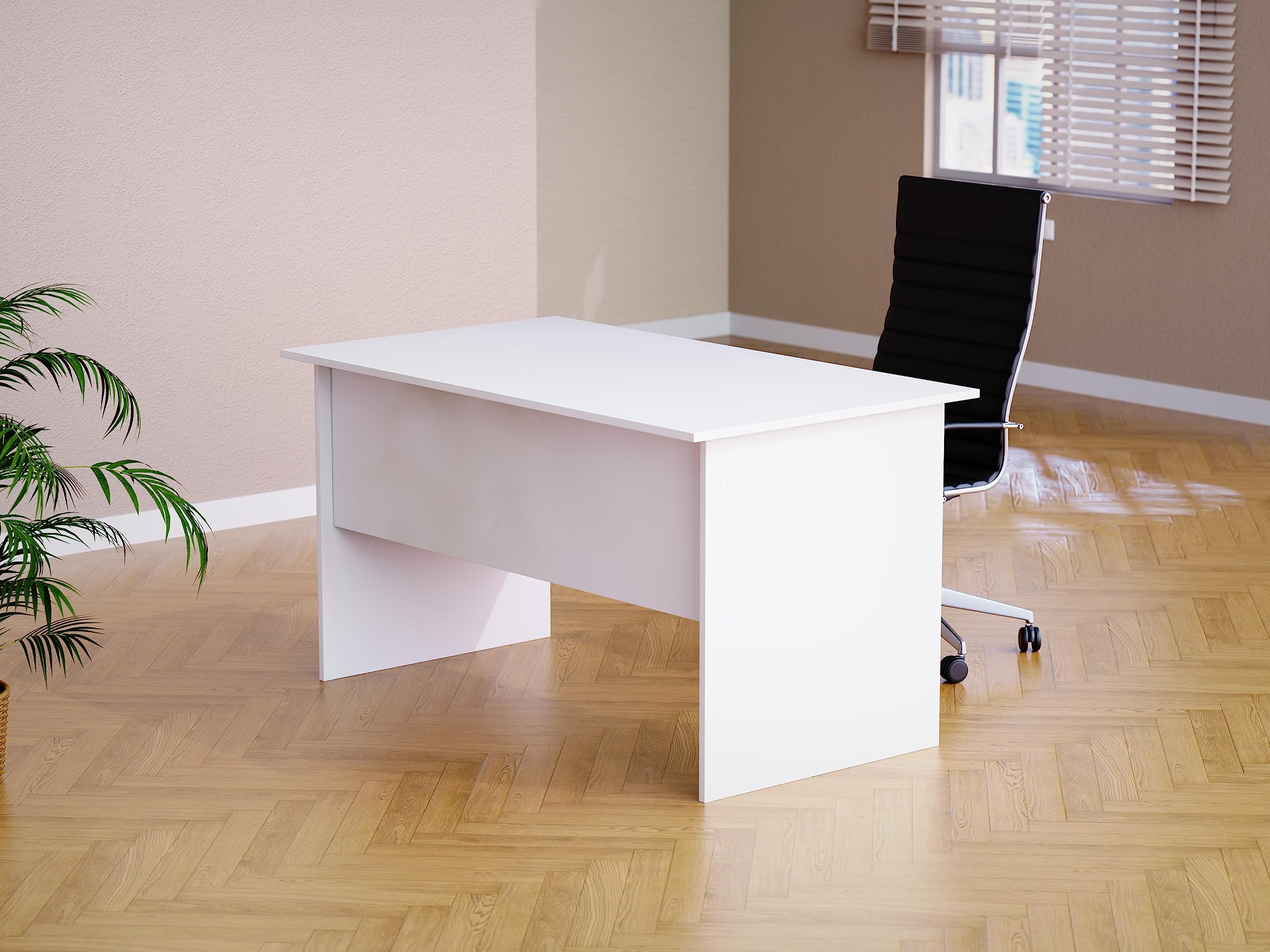 Mahmayi Modern MP1 120x60 Study Writing Table with BS01 Super Recessed Power Strip Desktop Socket Board, Modern Executive Desk for Adults, Home Offices, Schools, Laptop, Computer Workstation - WHITE