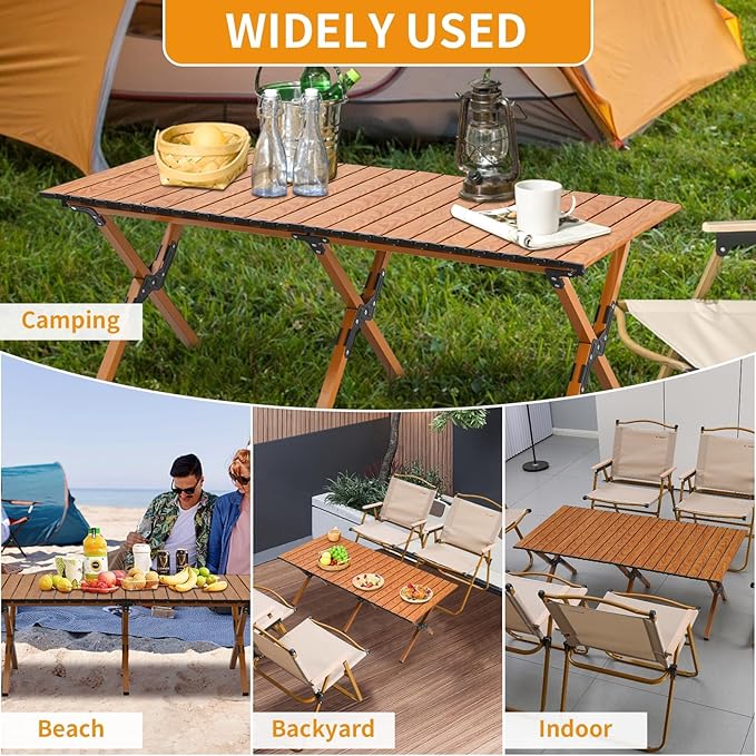 Roll-Up Metal Folding Table For Outdoor Events with Carry Bag – Brown, 120 x 60 cm