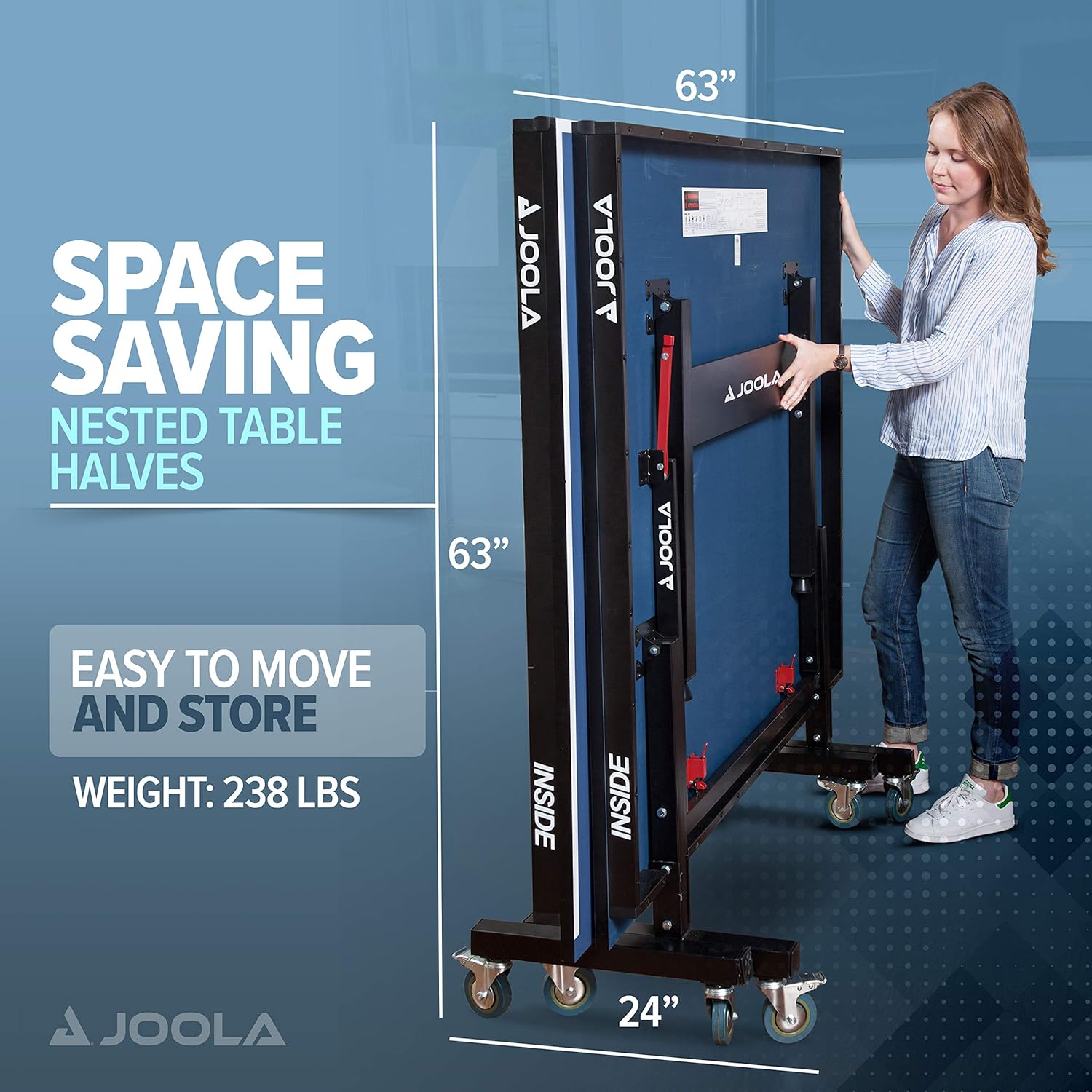 JOOLA Inside - Professional MDF Indoor Table Tennis Table with Quick Clamp Ping Pong Net and Post Set - 10 Minute Easy Assembly - Ping Pong Table with Single Player Playback Mode