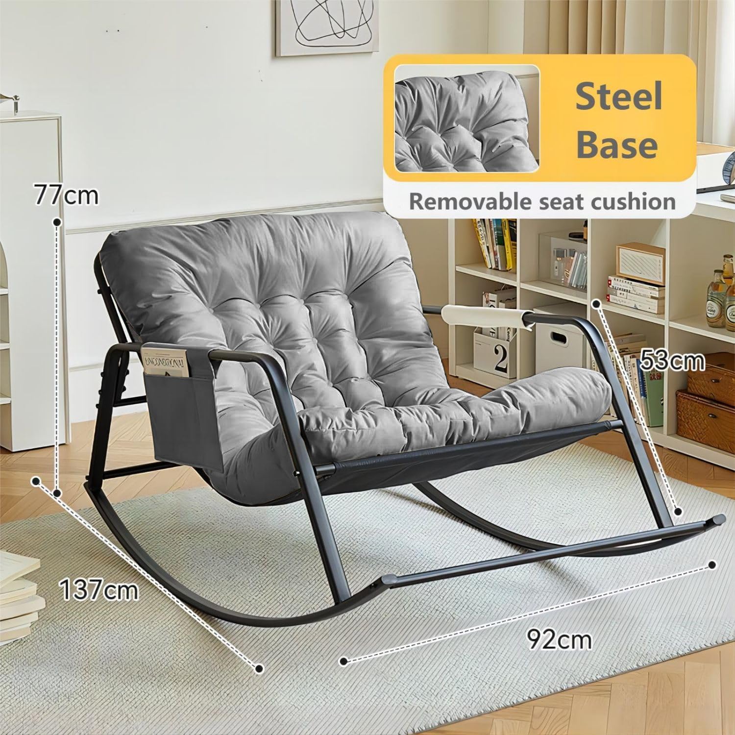 COOLBABY Rocking Chair Rocking Chair Nordic Italian Living Room Household Single Leisure And Comfortable Cloth Sofa Chair for Bedroom Balcony (Color : GREY)