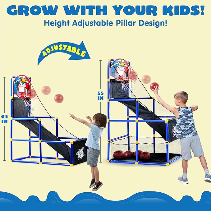 Basketball Game Set with 4 Balls and Hoop for Kids 3 to 12 Years Old Indoor Outdoor Sport Play-GCC Home Center