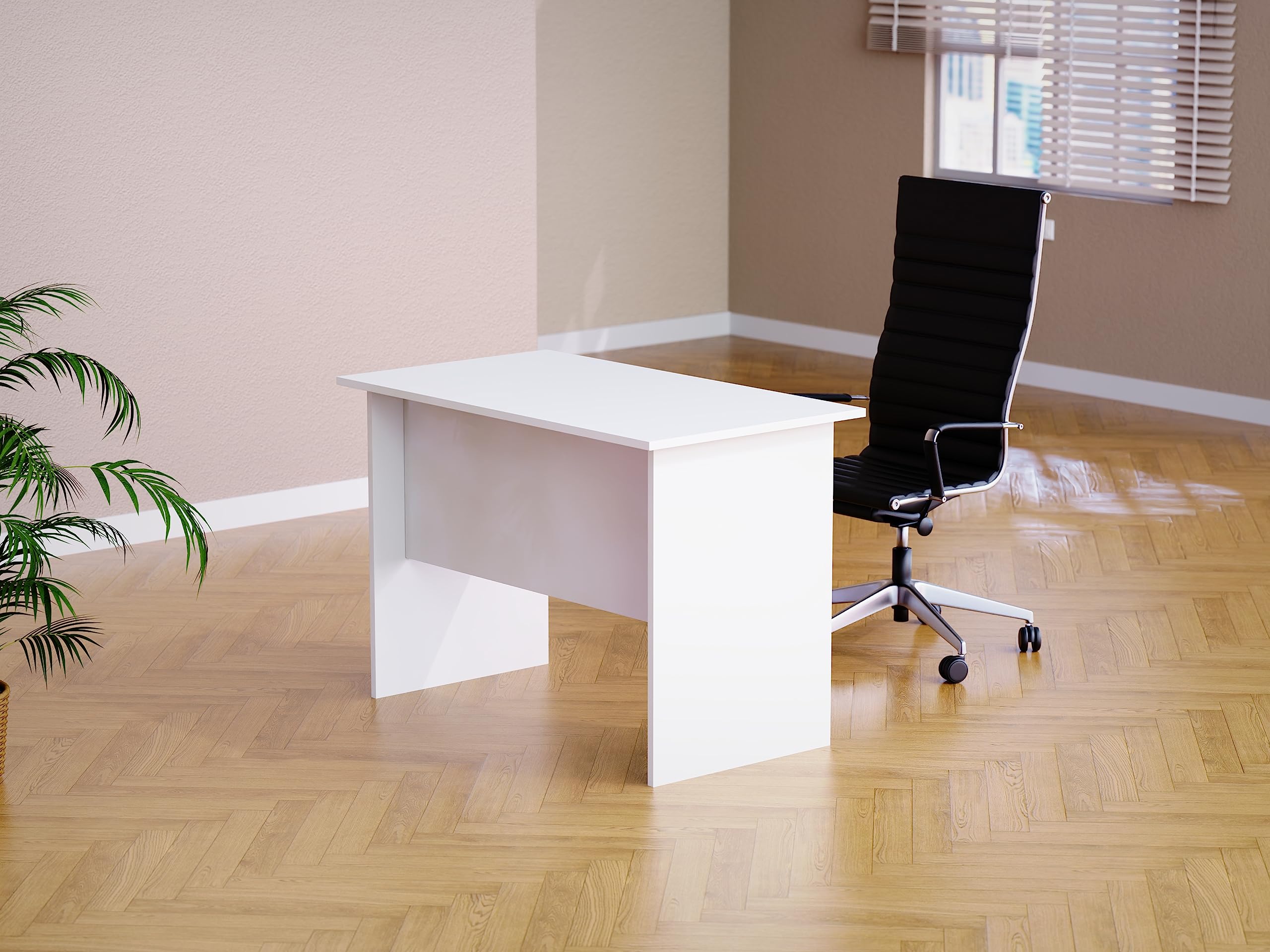 Mahmayi Modern MP1 120x60 Study Writing Table with BS01 Super Recessed Power Strip Desktop Socket Board, Modern Executive Desk for Adults, Home Offices, Schools, Laptop, Computer Workstation - WHITE