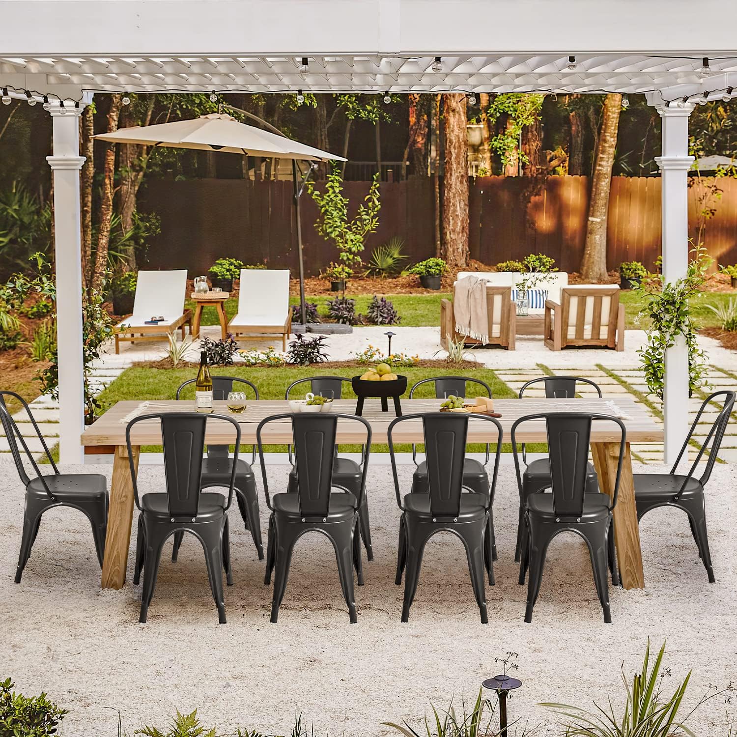 Furmax Indoor-Outdoor Use Stackable Classic Trattoria Chic Dining Bistro Cafe Side Metal Chairs Set of 4 (Black)