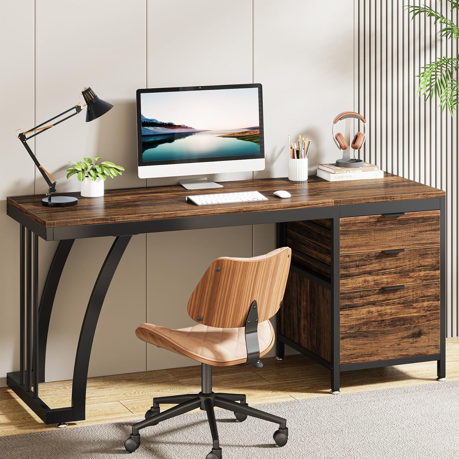 Tribesigns Computer Desk with 3 Drawers, 59-Inch PC Desk with Reversible Drawers, Industrial Study Writing Table Workstation with File Storage for Home Office, Rustic Brown-GCC Home Center