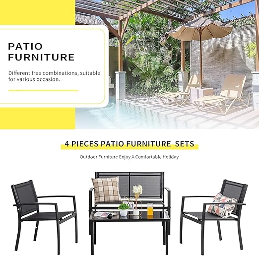 Outdoor Furniture Balcony Furniture 4 Pieces Garden Outdoor Furniture Set include 3 Chairs and 1 Coffee Table-GCC Home Center
