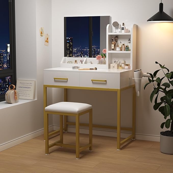 Vanity Desk Chair Set with Mirror-GCC Home Center