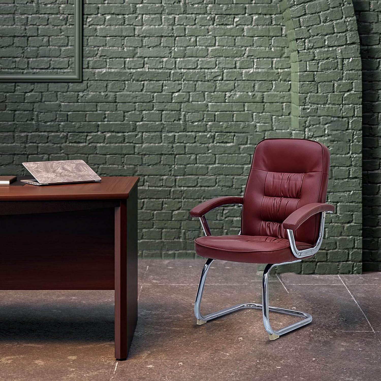 Multi Home Furniture Frame visitor chair for office, Hospital, school etc. with steel frame & faux leather on armrest, sit & back. (Brown)