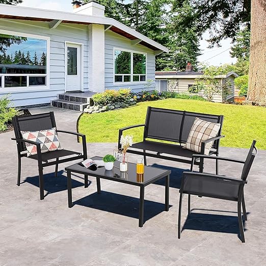 Outdoor Furniture Balcony Furniture 4 Pieces Garden Outdoor Furniture Set include 3 Chairs and 1 Coffee Table-GCC Home Center
