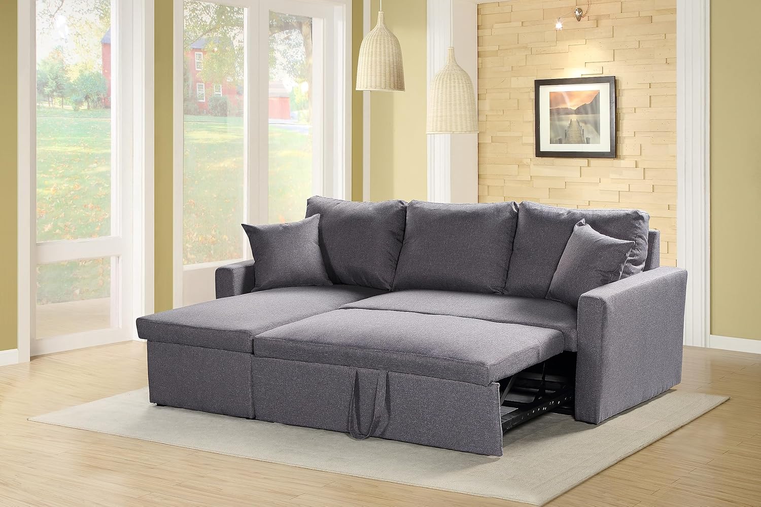 MOHAMMAD AZIM FURNITURE (MAF-S05)-MAF Diwan Sofa Cum Bed With Cushions L-Shaped Storage Space | Convertible Living Room Furniture (Grey)-GCC Home Center