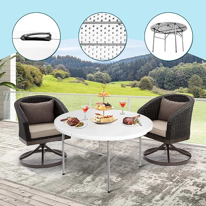 1.8M (6 Ft) Round Folding Card Table For Indoor And Outdoor – White