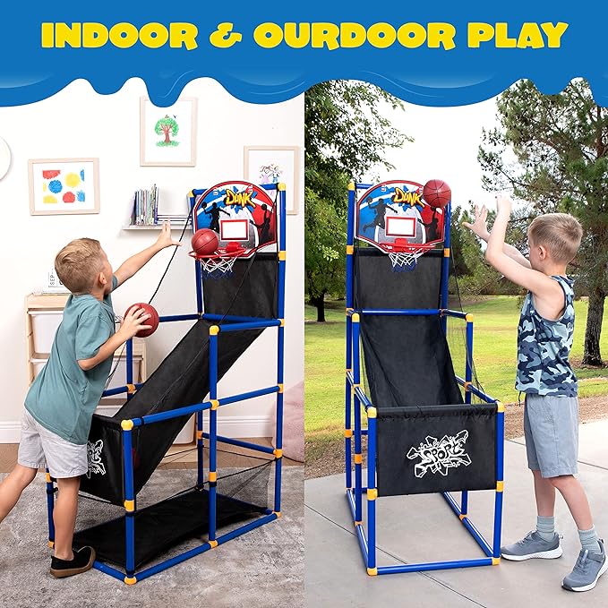 Basketball Game Set with 4 Balls and Hoop for Kids 3 to 12 Years Old Indoor Outdoor Sport Play-GCC Home Center