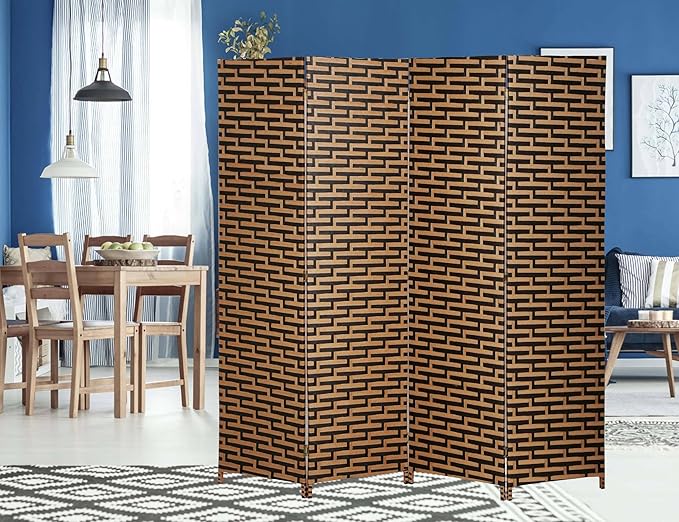 Foldable Hand-Woven Room Divider – 4 Panel Rattan Partition Screen, 200 x 180 cm – Privacy Separator for Bedroom, Office, Living Room, Hotel
