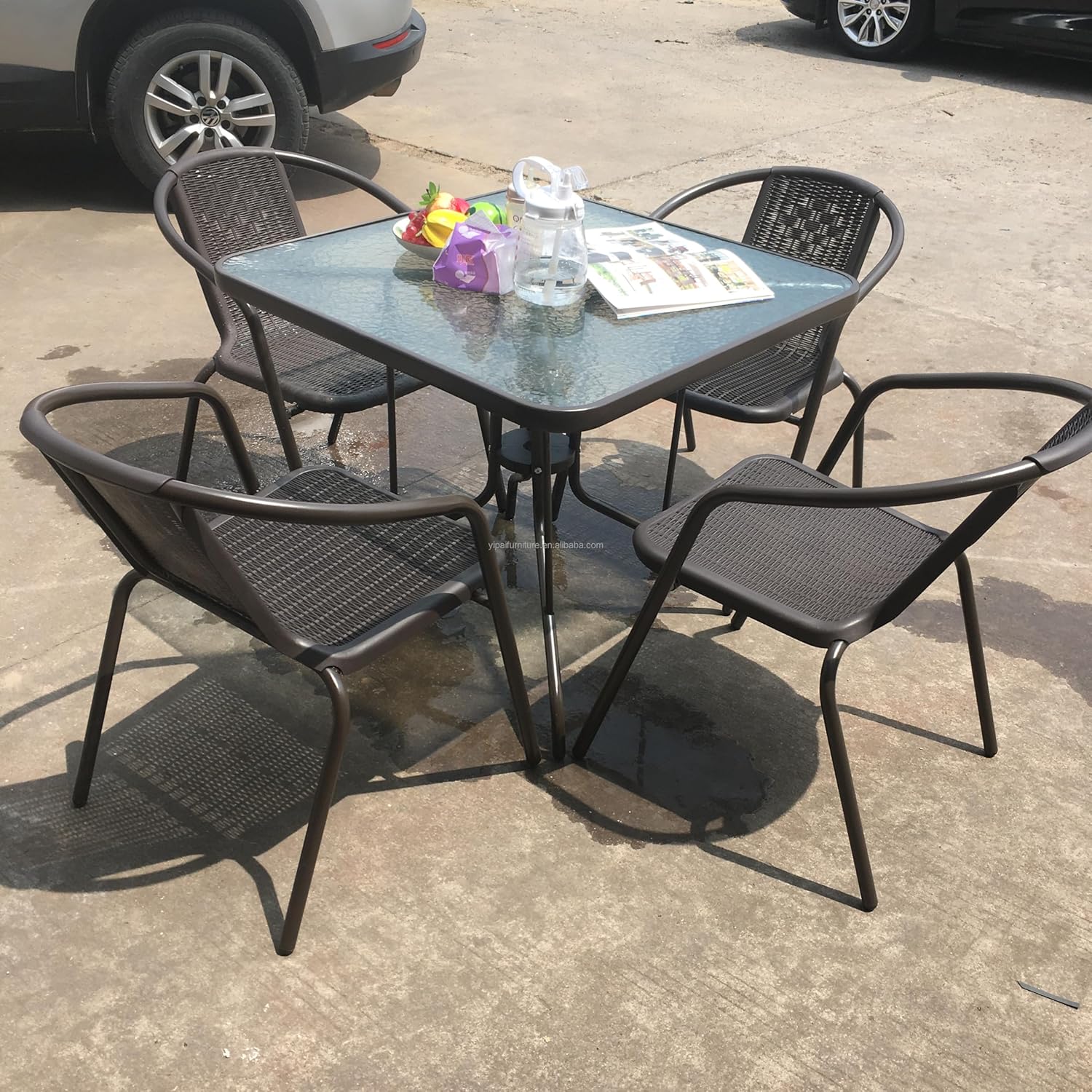 Vital Garden Dining Set 5 Piece Outdoor Furniture Patio Dining Table and Chair Balcony Dinner Table Dinner Chair Poly Rattan Anthracite & Grey