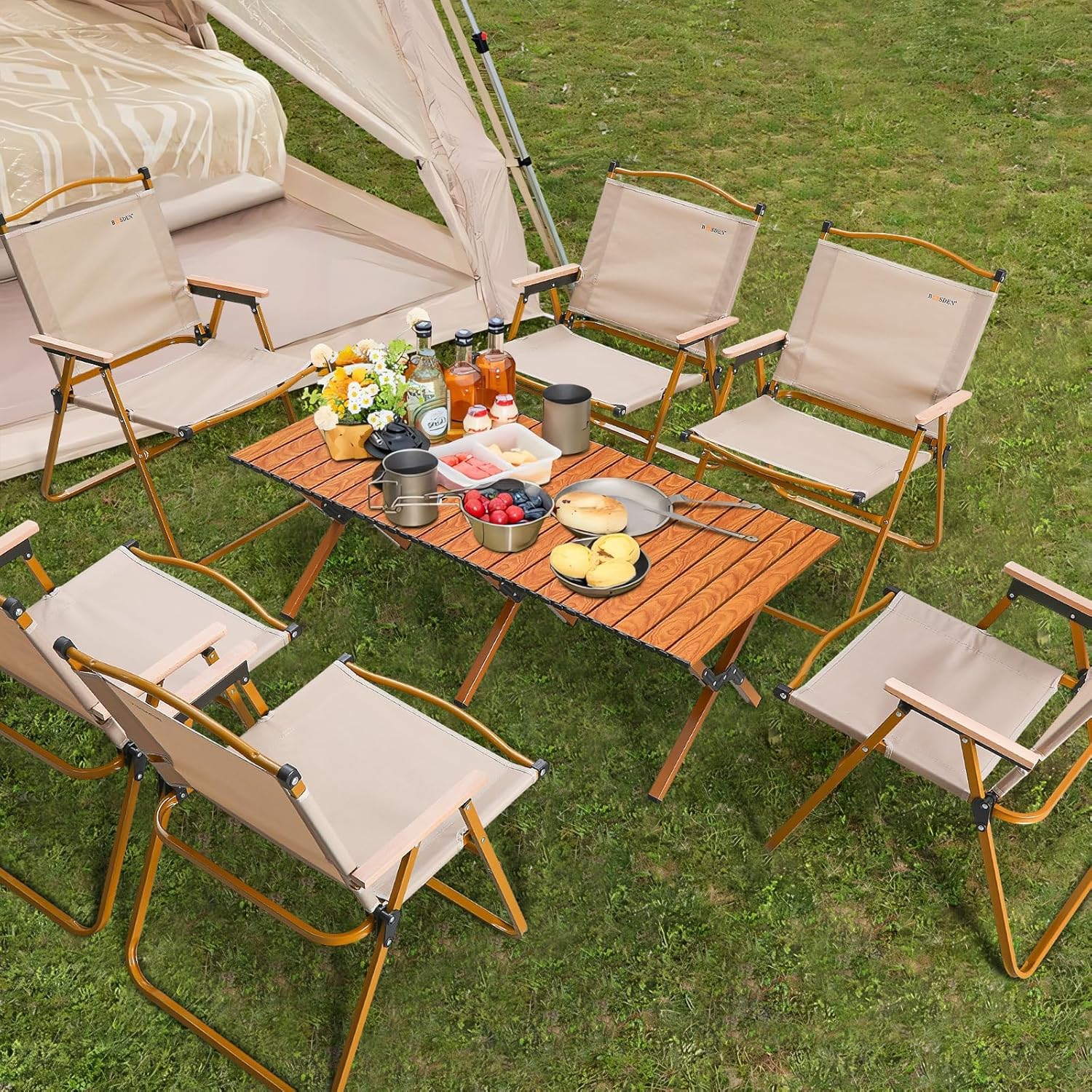 Roll-Up Metal Folding Table For Outdoor Events with Carry Bag – Brown, 120 x 60 cm