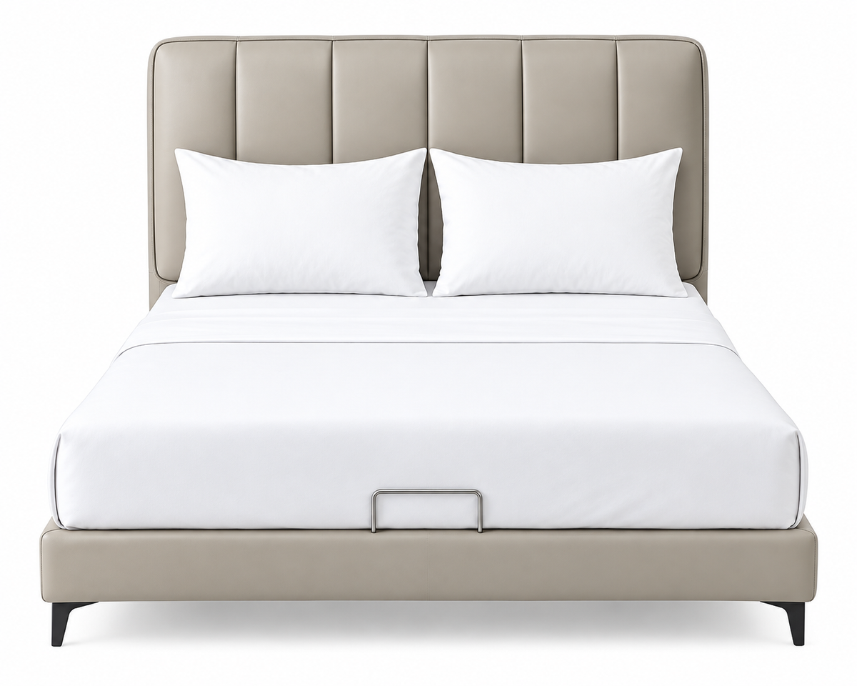 AP-34 Modern Upholstered Bed with Genuine Leather Headboard & PU Leather Frame – 150 × 200 cm / 180 × 200 cm
