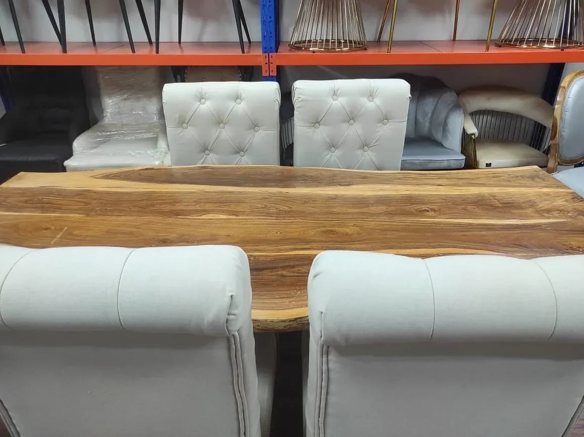 Elegant Acacia Wood & Wrought Iron Vintage Dining Table