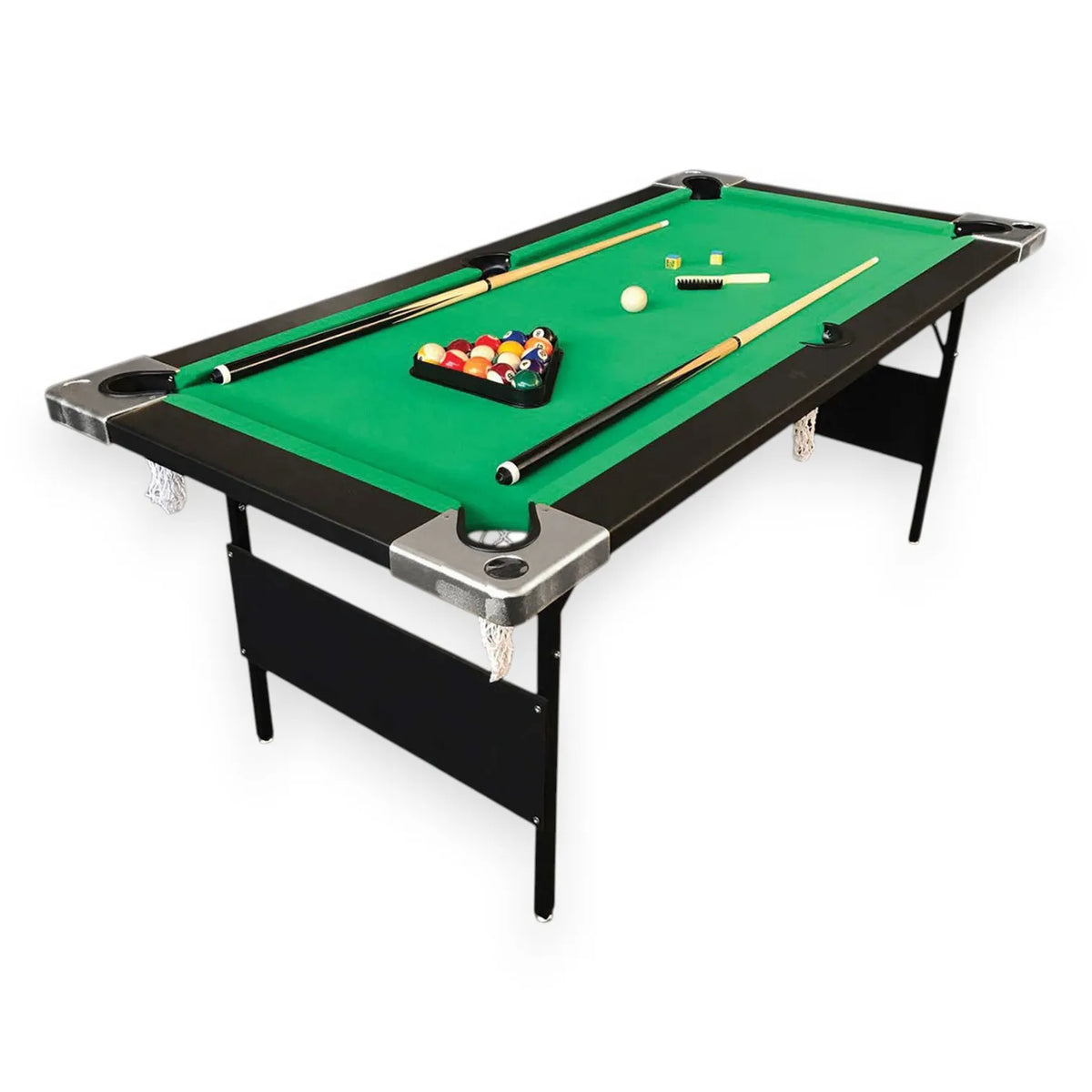 Aladin 6ft Folding Pool Table – Green Cloth, Black Frame