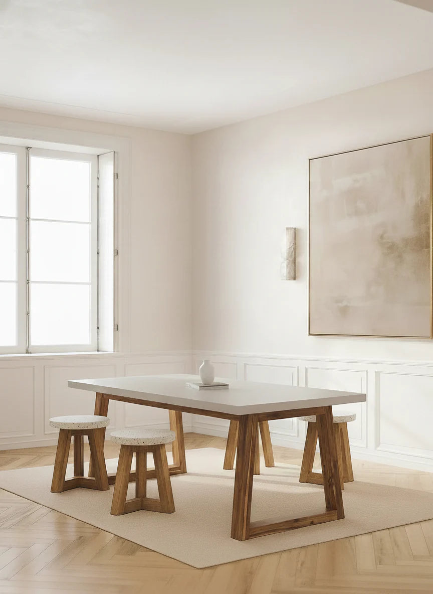 Elegant Off White Concrete Dining Table | 180x90 cm