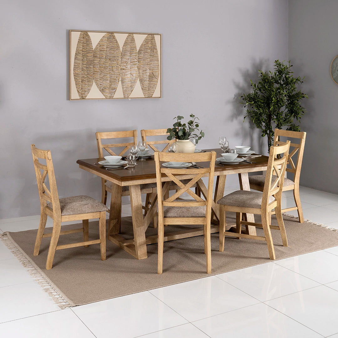 Solid Wood 6-Seater Dining Set – Oak & Peanut
