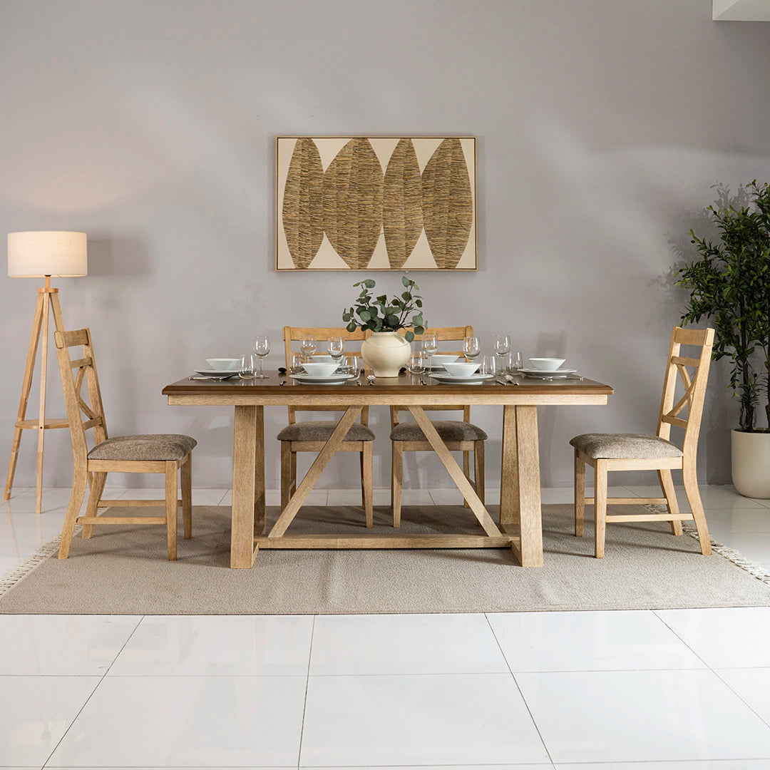 Solid Wood 6-Seater Dining Set – Oak & Peanut