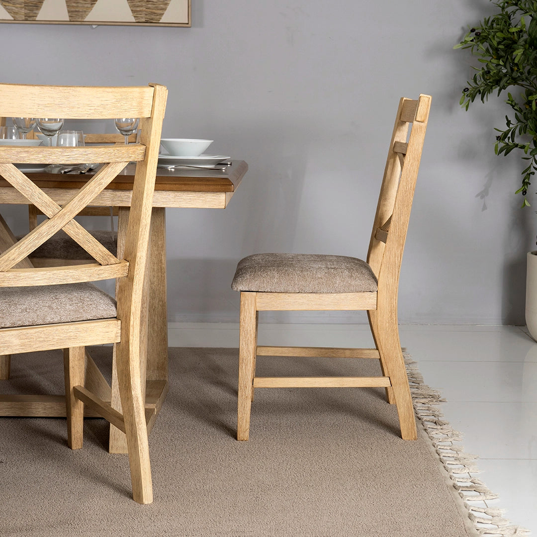 Solid Wood 6-Seater Dining Set – Oak & Peanut
