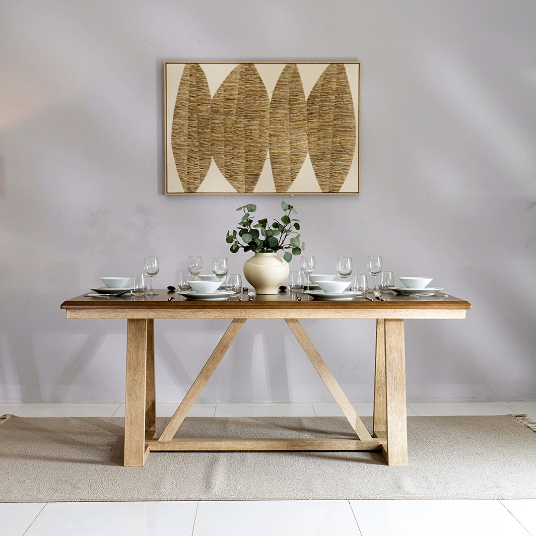 Solid Wood 6-Seater Dining Set – Oak & Peanut