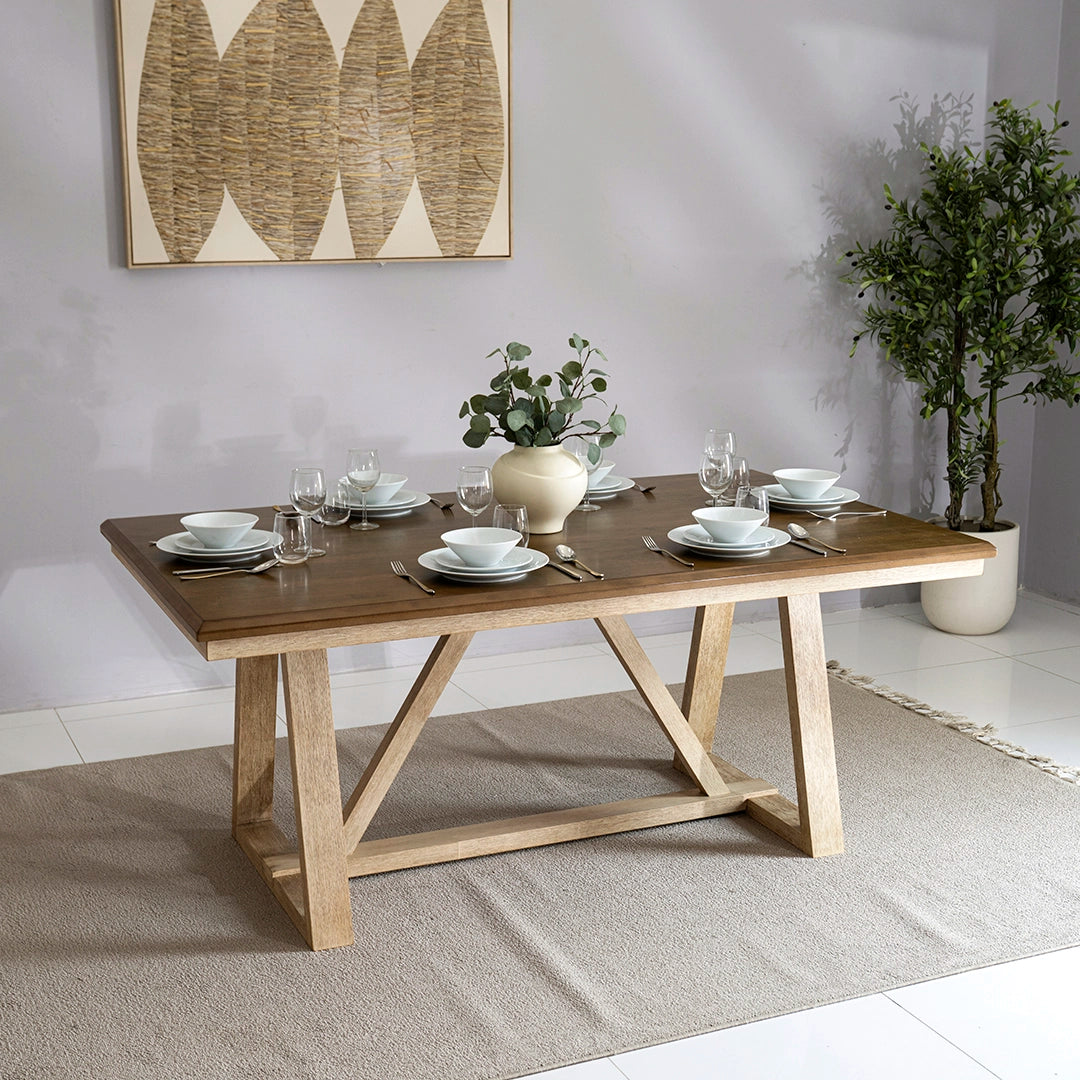 Solid Wood 6-Seater Dining Set – Oak & Peanut