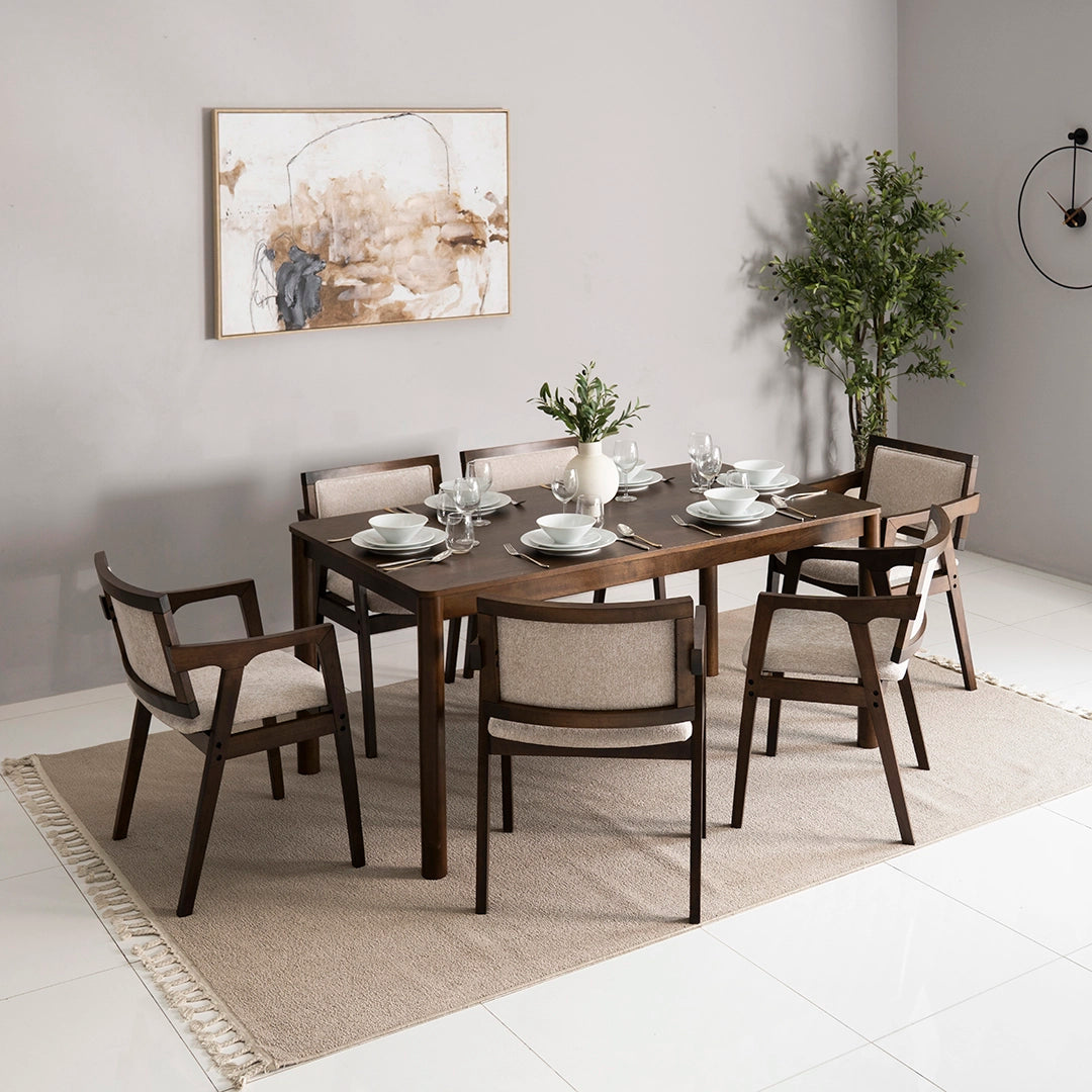 Solid Wood 6-Seater Dining Set – Brown