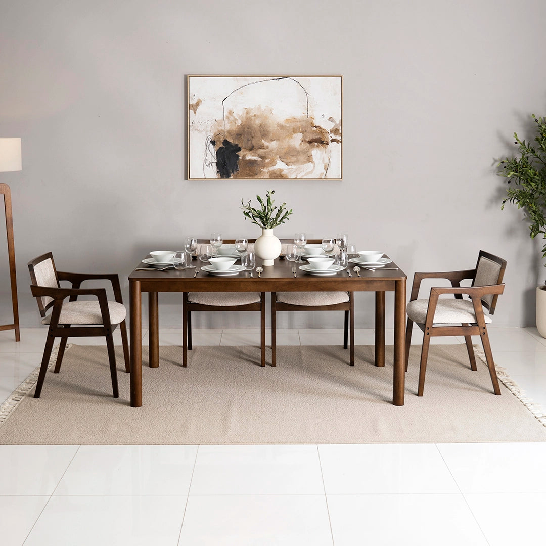 Solid Wood 6-Seater Dining Set – Brown